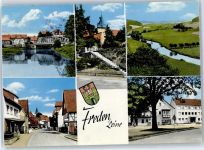 31084 W3222 Freden (Leine) - Straßenansicht Leinepartie Wappen Kirche