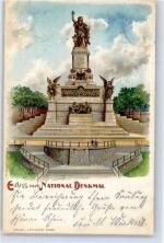 65385 W6220 Niederwald , Jagdschloß 1900 Lithographie Nationaldenkmal