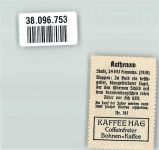 14712 O1830 Rathenow Vignette Wappen Rückseite Werbung Kaffee HAG