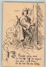 Jagd Pfeife sign. M. Ales Motiv Slowakei 1911 Lieder AK