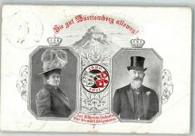 W7000 Stuttgart König Wilhelm II mit Charlotte zu Schaumburg-Lippe zur Silberhochzeit Eckbug Adel Württemberg 1911 Gebrauchsspuren