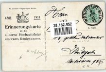 W7000 Stuttgart König Wilhelm II mit Charlotte zu Schaumburg-Lippe zur Silberhochzeit Eckbug Adel Württemberg 1911 Gebrauchsspuren