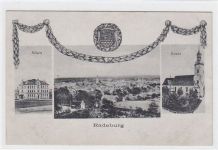 Radeburg bei Dresden. Schule Kirche Gesamtansicht mit Wappen gelaufen am 13.2.1919. Wurde vermutlich im Umschlag verschickt. Unterer Rand leicht oxydiert, sonst gut erhalten.
