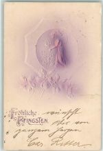 Pfingsten Elfe Fee mit Blumen AK Reliefdruck 1903 Gebrauchsspuren