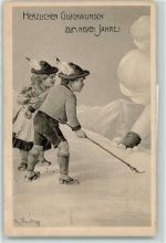 Neujahr Schneekanone Kinder Tracht Verlag TSN Serie 625-6 AK Kratky, R. 1912