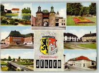 52428 W5170 Jülich - Hexenturm Teich Wasserfontaine Brücke Wappen