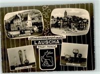 O6426 Lauscha Rauchglas Waldglas Kuturhaus Hüttenplatz Wappen OmnibusOldtimer Motorrad Glasbläser Foto AK