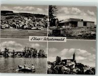 65620 W6251 Ellar , Kr Limburg a d Lahn Foto AK Kirche See Ruderboot Katholischer Kindergarten Stückzahlkarte