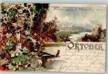 sign. Guggenberger Panflöte Leier Monat 1899 Lithographie / Künstlerkarte