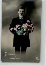 Johann schreibe bald Mann mit Rosen Verlag L.J. + F.F. Serie 3612/8 Name auf AK 1915 Foto AK