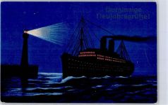 Dampfer Neujahr Leuchtturm Künstlerkarte