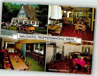 51674 W5276 Wiehl Foto AK Hotel Gasthaus Tropfsteinhöhle mit Gästehaus Pfaffenberg Kegelbahn Postkutsche