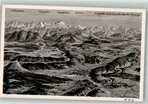 86971 W8922 Peiting 1929 Gebrauchsspuren sign. Felle, Eugen Vogelschau des Gebietes von Kohlgrub bis Schongau mit Alpenpanorama Künstlerkarte Verlag Peter Triem Nr. 173