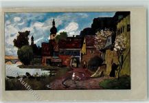 86447 W8901 Aindling 1908 Künstlerkarte Ort lt. Stempel Kirche Brücke Tor
