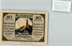 O1830 Rathenow 80 Pfennig Gutschein St. Marien und Andreas Kirche Rückseite Rathenower Zietenhusar Notgeld Deutschland Notgeldschein