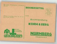 W8500 Nürnberg Bücherzettel Buchhandlung Korn & Berg Hauptmarkt 9 Werbung Druckerzeugnis Werbe AK