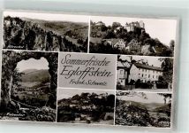 91349 W8551 Egloffstein Foto AK mit Burg Egloffstein und Pfarrkirche St. Bartholomäus Bärental Gasthaus Hotel zur Post Felsentor