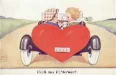 Echternach - Echternach (Luxemburg) Leporello Auto, signiert John Wills II (Stauchung, kleine Abschürfungen Ecken VS, fleckig RS)