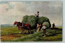Pferdewagen Heuernte Frau Mann sign. N.v.Santhó Serie 564 Tiergespann 1910 Künstlerkarte