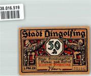 84130 W8312 Dingolfing 1920 Notgeldschein Gutschein über Fünfzig Pfennig Marktplatz