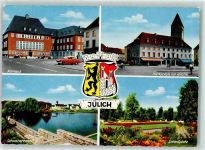 52428 W5170 Jülich - Rathaus Marktplatz Kirche Schwanenteich Schloßplatz Wappen