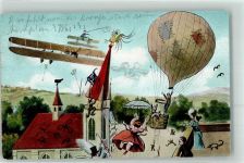 Heißluftballon Humor Wetterhahn Sanke, Flugzeug 1910