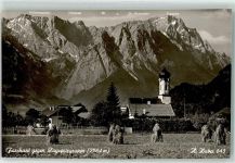 82490 W8105 Farchant KEINE AK Heuernte Pfarrkirche St. Andreas Zugspitzgruppe