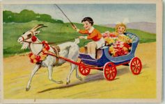 Ziegenbock Kinder Blumen Tiergespann