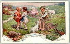 Ostern Kinder Lamm Querflöte F.R.B. P. Nr. 22-189 Schubert, H. 1922 Künstlerkarte