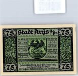Arys Orzysz Notgeldschein 75 Pfennig