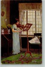 sign. Schneider Junge Frau spielt die Violine Amag Nr. 87 Streichinstrument Künstlerkarte