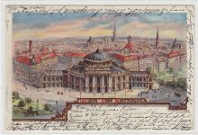 Lithographie Wien. Panorama vom Rathaus aus gesehen gelaufen 1900. Leichte Abdrücke an den Ecke n vom Album, sonst gut erhalten