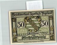 08209 O9700 Auerbach , Vogtl Geldschein Notgeld Gutschein 50 Pfennig Scherenschnitt