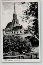 Treptow Trzebiatow - Badstüber Brücke mit Marienkirche WKII Stempel