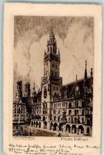 W8000 München Neues Rathaus Verlag Franz Jander Radierung