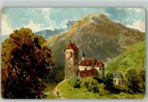 sign. Theuerkauf Eine einsame Kirche im Hochgebirge Künstler Künstlerkarte