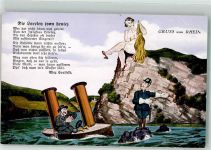 Gruß vom Rhein Comic Gedicht Jux AK Loreley Künstlerkarte