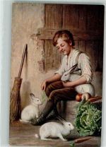 Kind Möhren Äpfel Hase Künstlerkarte