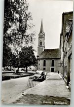 94447 W8350 Plattling Foto AK Preysingplatz mit Kirche St. Magdalena