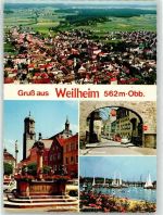 82362 W8120 Weilheim i. OB - Marienplatz Brunnen Ammersee Stadtmauer Segelboot