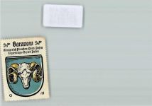 Baronau Baranow Vignette Kaffee Hag Wappen Blau Weiß Gold Stierkopf Hörner