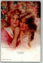 No. 760 Zwei tuschelnde junge Frauen Künstlerkarte Reinthal u. Newman 1921 Gebrauchsspuren