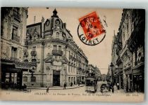 45000 Orleans 1920 Foto AK Cafe Banque de France Straßenbahn Rue de la République Briefmarke Bildseite