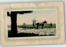 Passepartout Acker pllügen AK Tiergespann 1911 Gebrauchsspuren