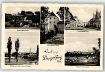 84130 W8312 Dingolfing - Hochbrücke Bruckstraße Blick v.d. Isar auf die Stadt Stinkerturm