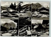 83700 W8183 Rottach-Egern Foto AK Gasthaus Bäckeralm Terrasse Katze Sonnenschirm Hüttenstempel