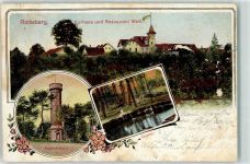 91080 W8525 Rathsberg 1910 Gebrauchsspuren Kurhaus Gasthaus Weiß Aussichtsturm Quelle Kleines Kind Lithographie