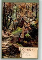 Oktober Monatsgrüsse Serie II Guggenberger, T. 1901 Lithographie / Künstlerkarte