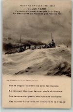 Französisches Kriegsschiff Croiseur Cuirassé Jules Ferry in stürmischer See Marine WK I 1915