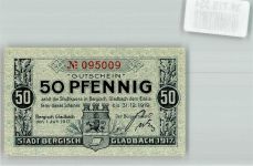 51427 W5060 Bergisch Gladbach 1917 Notgeldschein 50 Pfennig Gutschein No. 095009